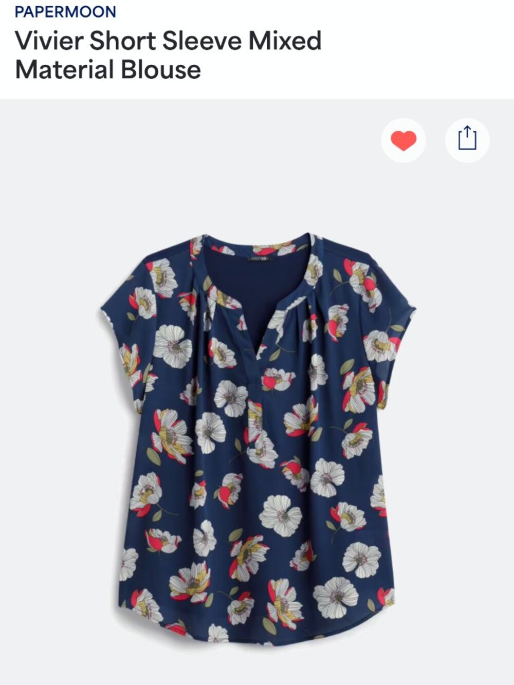 Papermoon Short Sleeve Mixed Material Blouse Navy Floral Stitch Fix 2X